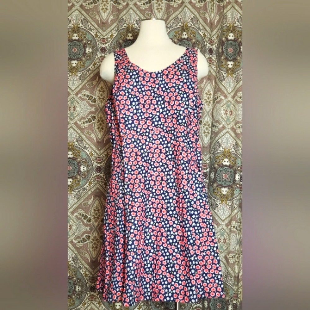 Cherry Velvet Peek-A-Boo Sun Dress with Pockets. Pink/Red/Navy (3X)